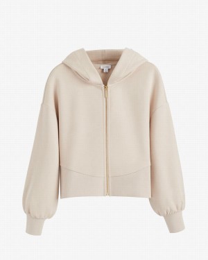 Bluza z Kapturem Damskie Cuyana Terry Zip Front Kremowe Białe | IRN4158XE