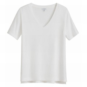 Koszulki Damskie Cuyana Pima V-Neck Tee Białe | GKV2720LW