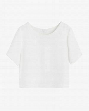 Koszulki Damskie Cuyana Silk Cropped Crewneck Tee Białe | PMX8079AZ