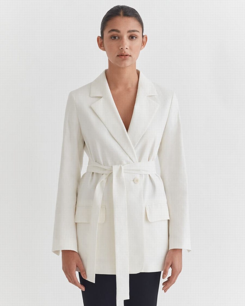 Blezery Damskie Cuyana Linen Relaxed Białe | MMZ12NU