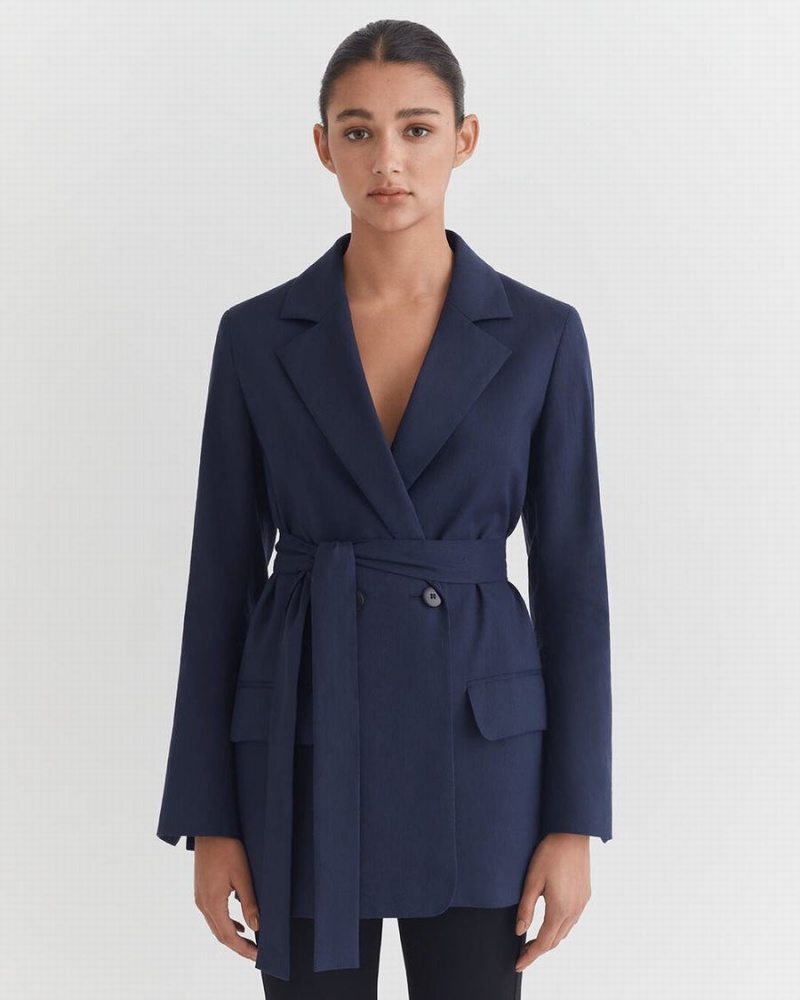 Blezery Damskie Cuyana Linen Relaxed Granatowe | FEI2520ZB
