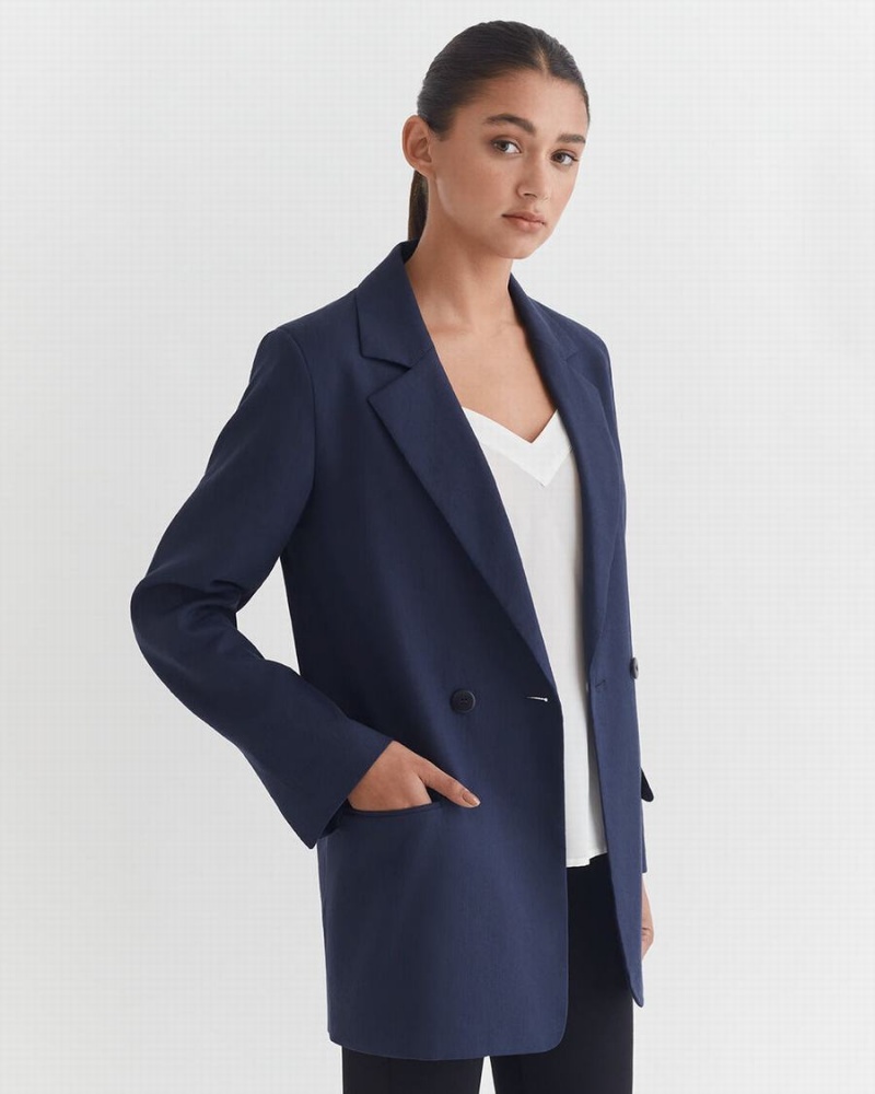 Blezery Damskie Cuyana Linen Relaxed Granatowe | FEI2520ZB