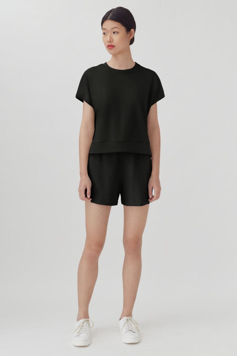 Bluzy Damskie Cuyana French Terry Krótkie Sleeve Czarne | WXD2055HW