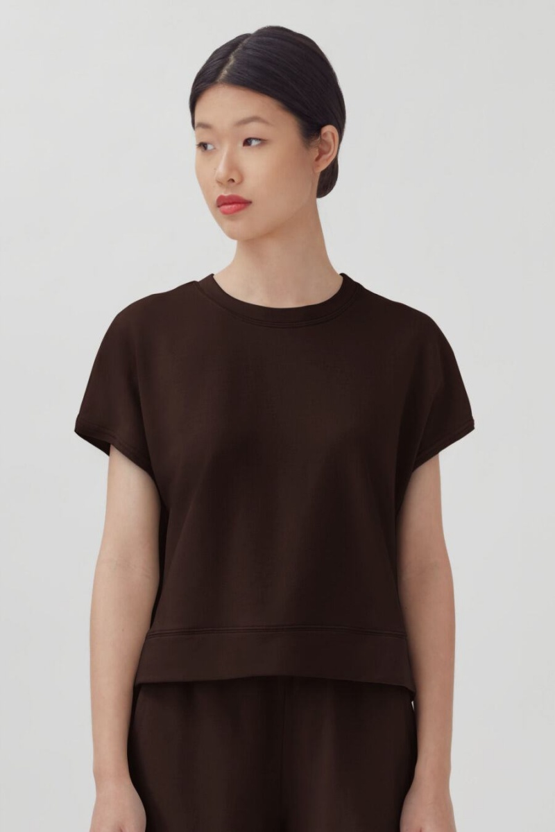 Bluzy Damskie Cuyana French Terry Krótkie Sleeve Ciemny Brązowe | OXT4610KA