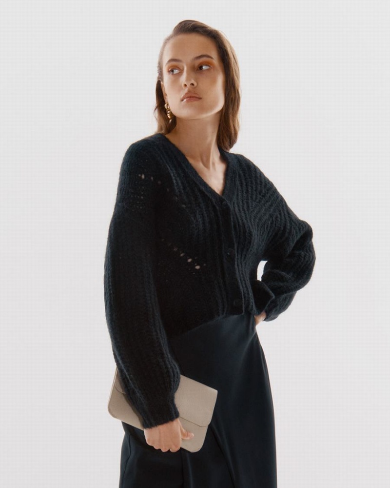 Kardigan Damskie Cuyana Alpaca Wełna Cropped Czarne | KHD157LA