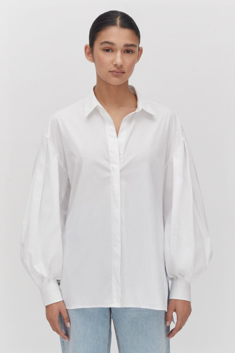 Koszule Damskie Cuyana Poplin Balloon Sleeve Białe | OZF324KG