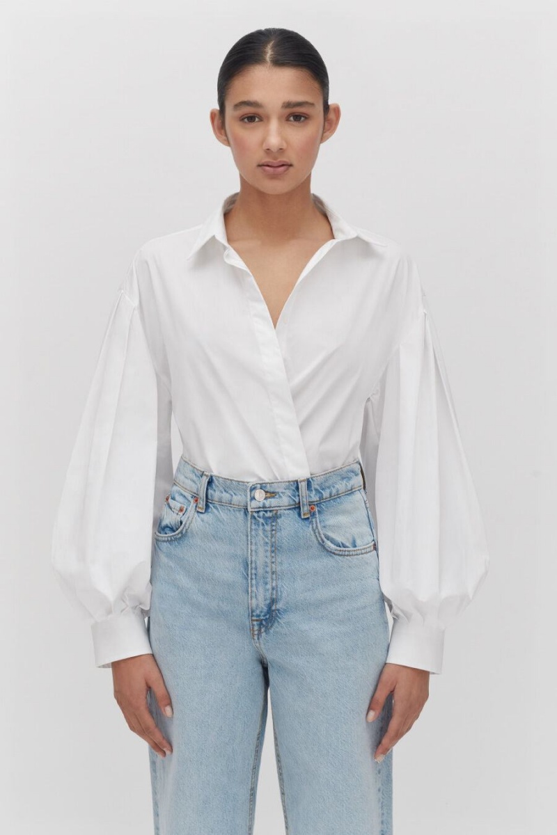 Koszule Damskie Cuyana Poplin Balloon Sleeve Białe | OZF324KG