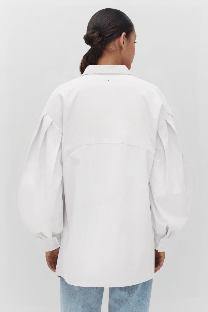 Koszule Damskie Cuyana Poplin Balloon Sleeve Białe | OZF324KG
