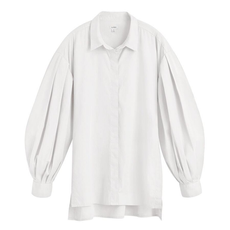 Koszule Damskie Cuyana Poplin Balloon Sleeve Białe | OZF324KG