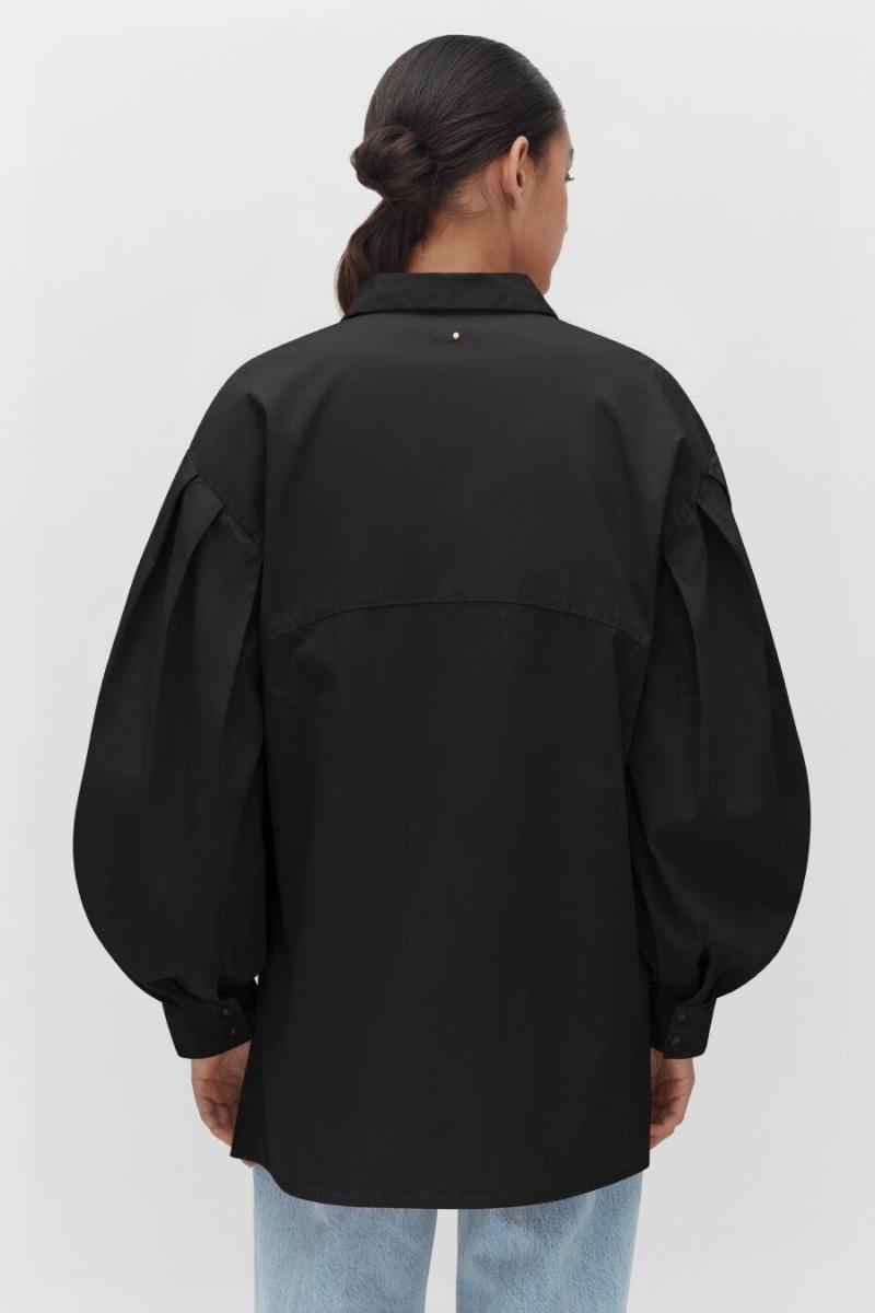 Koszule Damskie Cuyana Poplin Balloon Sleeve Czarne | BDH154EZ