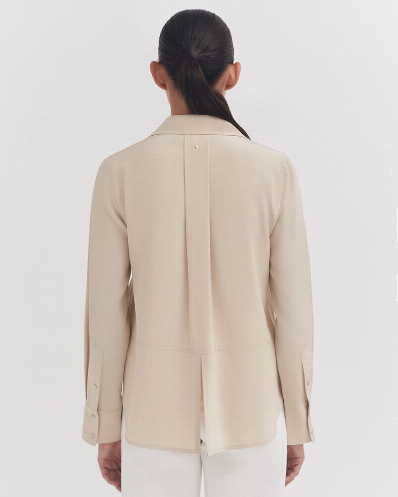 Koszule Damskie Cuyana Silk Pocket Front Cropped Brązowe | VIF1963GU