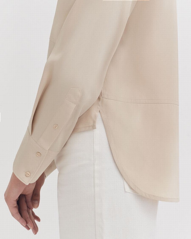 Koszule Damskie Cuyana Silk Pocket Front Cropped Brązowe | VIF1963GU