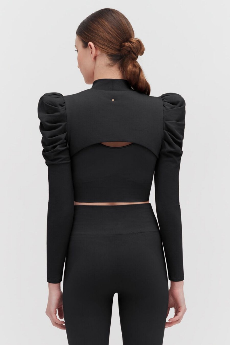 Koszulki Damskie Cuyana French Terry Puff Sleevelette Czarne | IRC3397YD