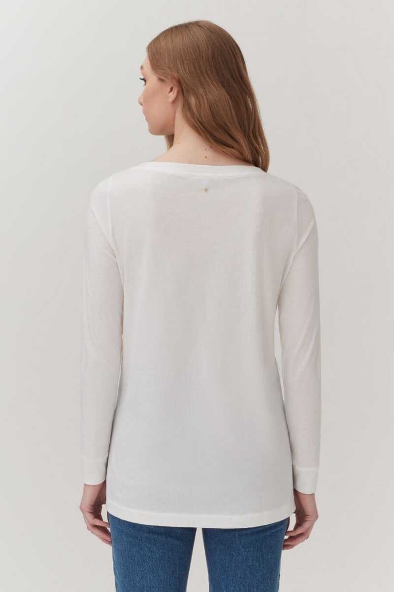 Koszulki Damskie Cuyana Pima Boatneck Long Sleeve Tee Białe | HSF309TH