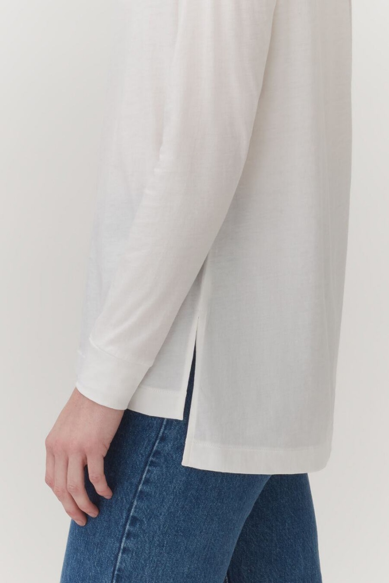 Koszulki Damskie Cuyana Pima Boatneck Long Sleeve Tee Białe | HSF309TH