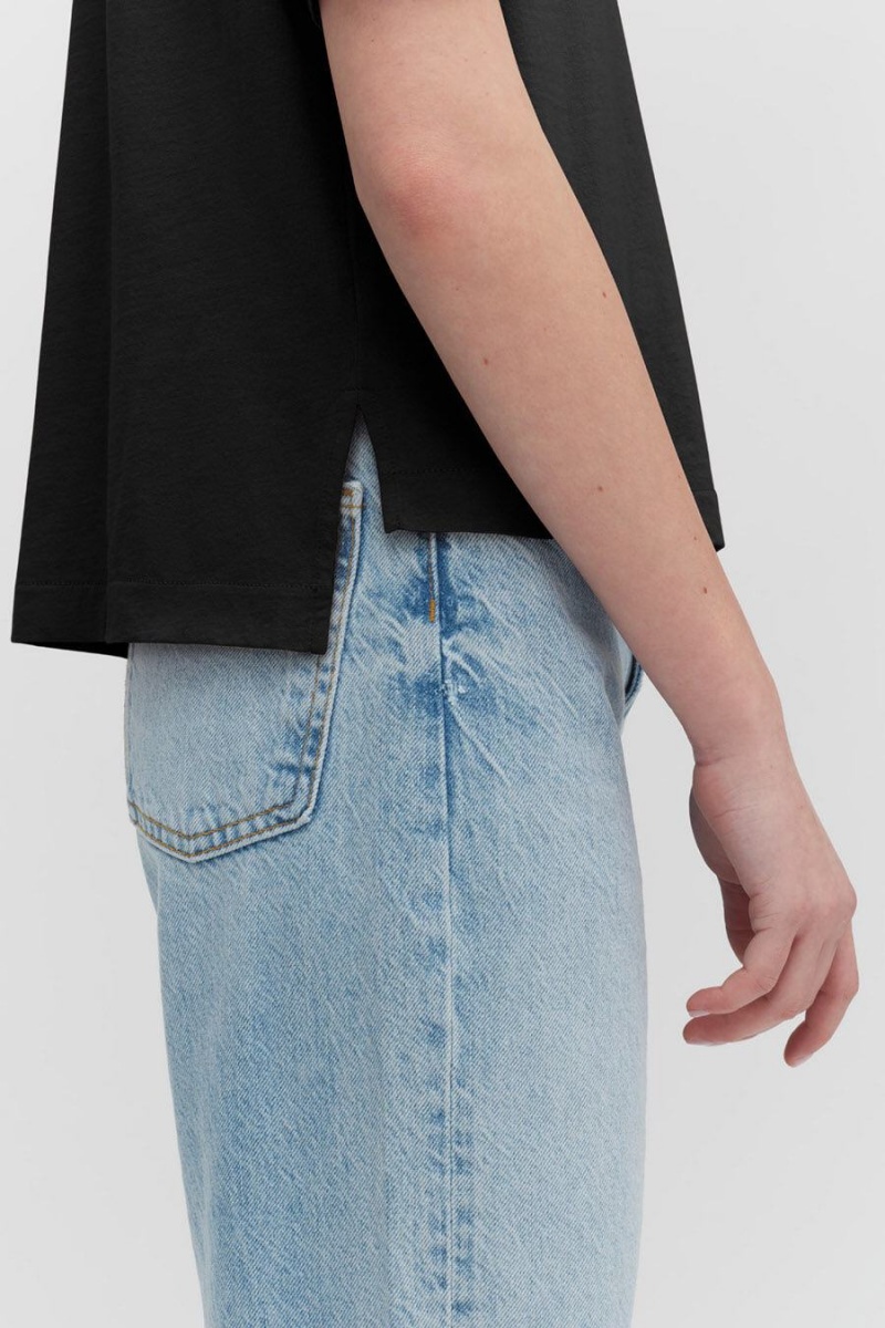 Koszulki Damskie Cuyana Pima Cropped Tee Czarne | NXO3943JL