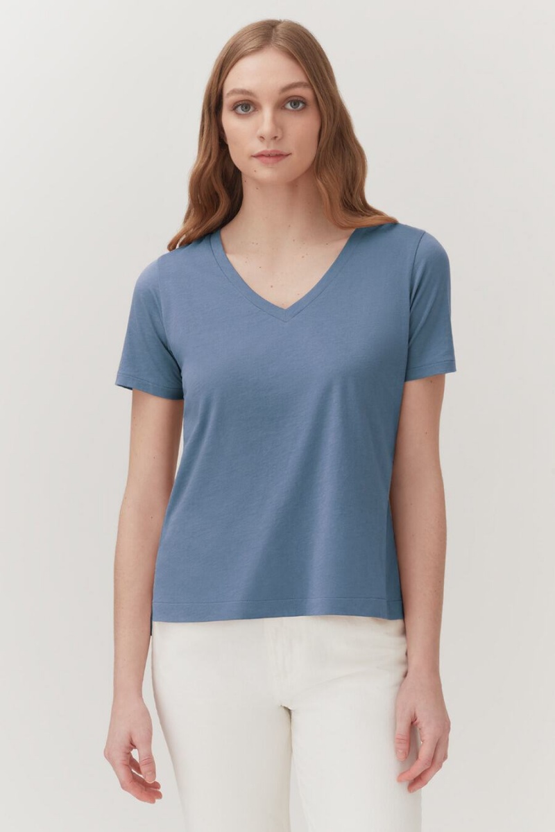Koszulki Damskie Cuyana Pima V-Neck Tee Niebieskie | GWA7590QC