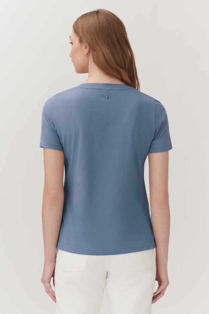 Koszulki Damskie Cuyana Pima V-Neck Tee Niebieskie | GWA7590QC