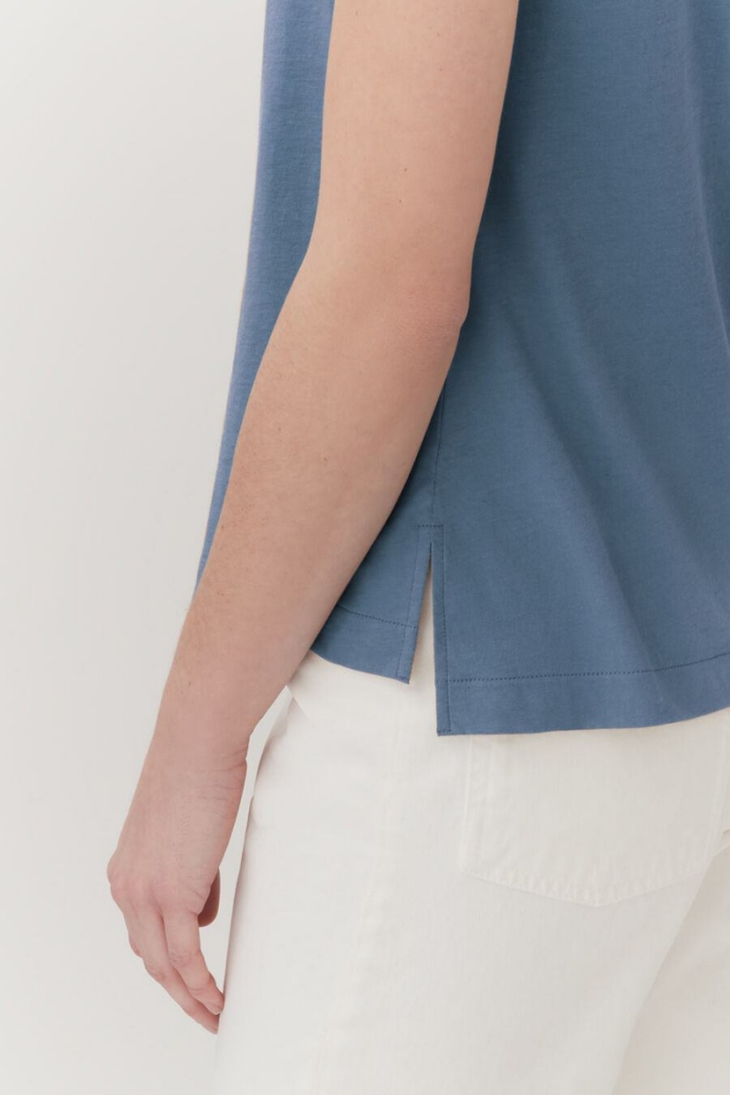 Koszulki Damskie Cuyana Pima V-Neck Tee Niebieskie | GWA7590QC