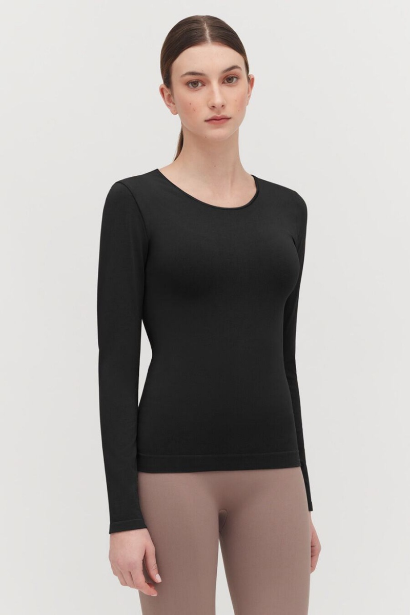 Koszulki Damskie Cuyana Stretch Long Sleeve Tee Czarne | OPA5835PB