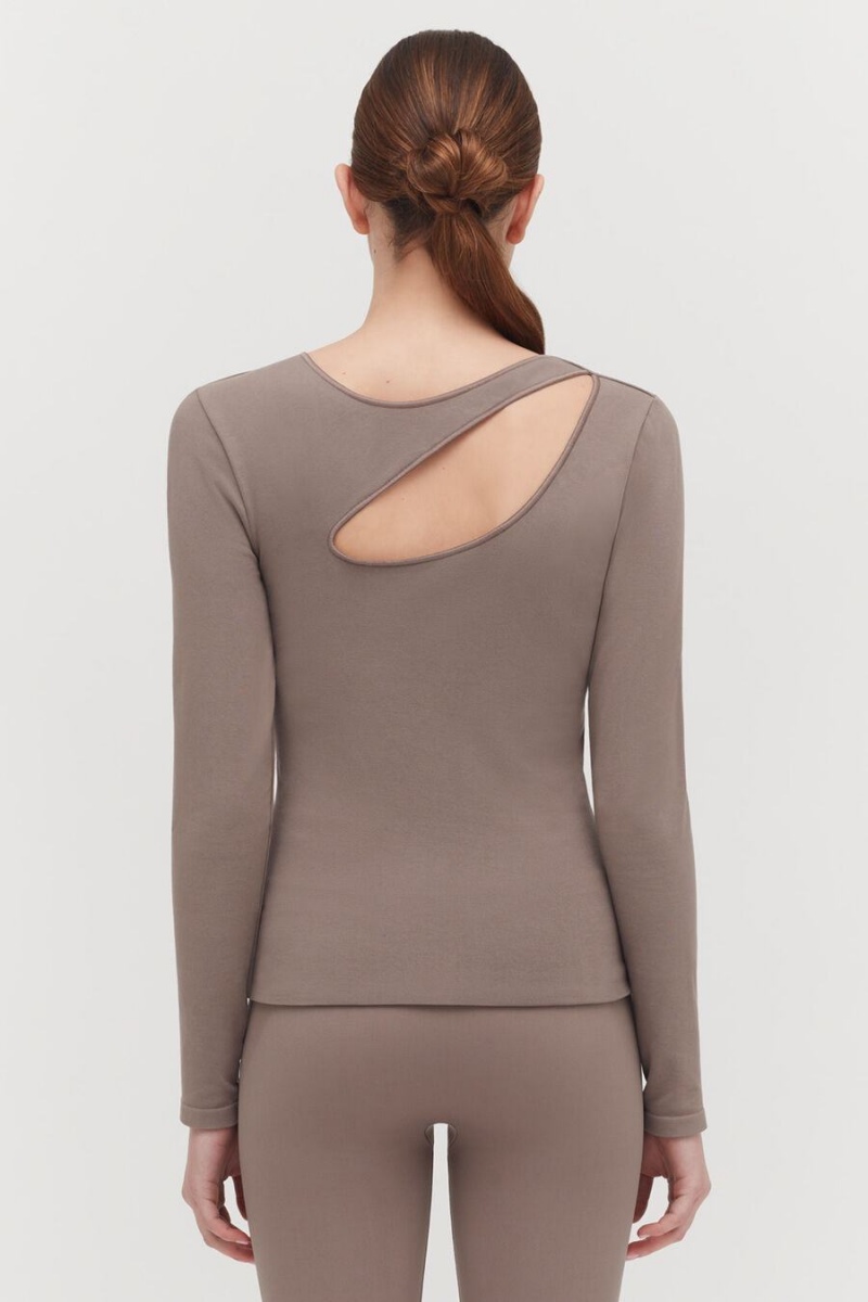 Koszulki Damskie Cuyana Stretch Long Sleeve Tee Głęboka Brązowe | AJA5089ET