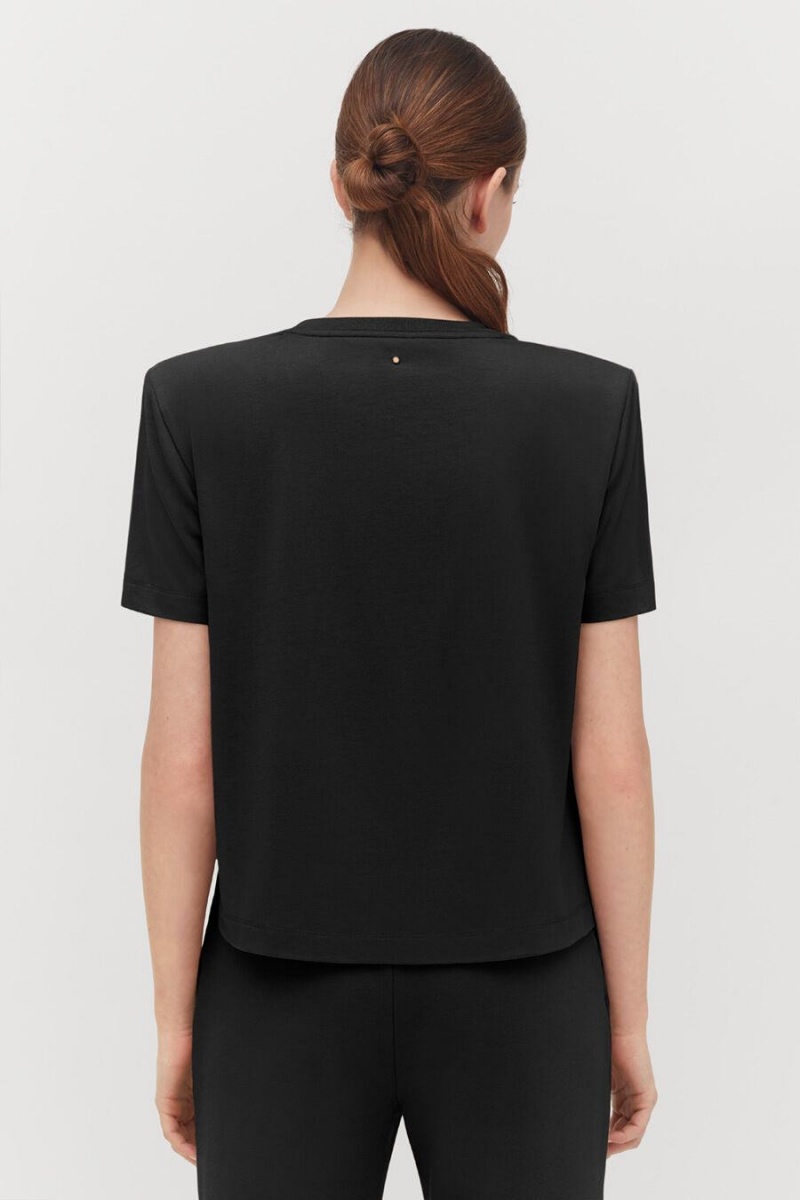 Koszulki Damskie Cuyana Watowany Shoulder Cropped Tee Czarne | GXD4574JM