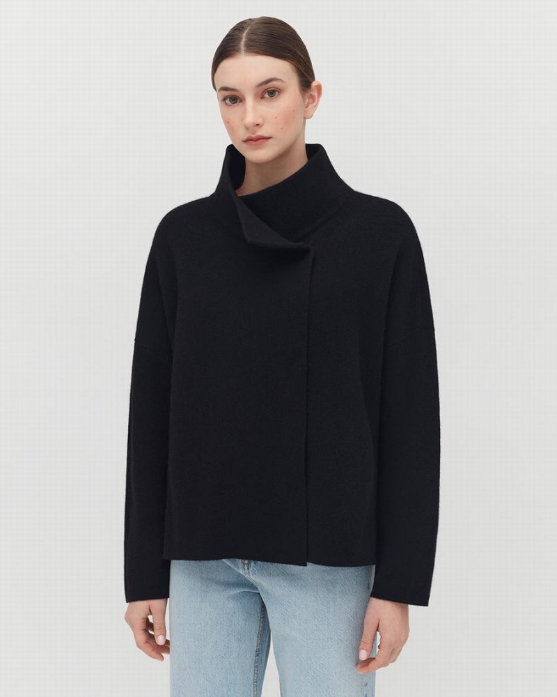 Kurtki Damskie Cuyana Wełna Cashmere Krótkie Czarne | KES231QA