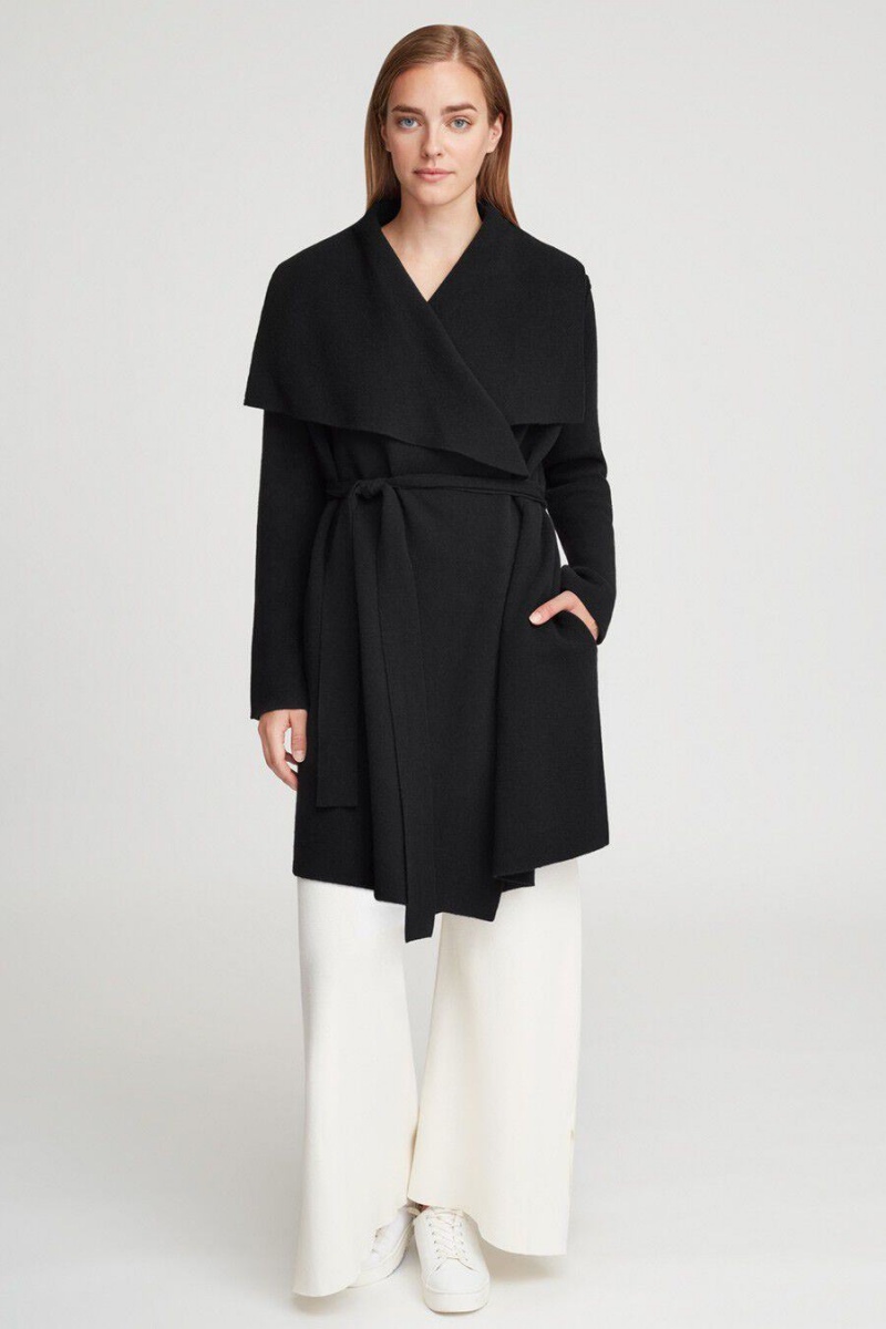 Płaszcze Damskie Cuyana Wełna Cashmere Krótkie Wrap Czarne | UTB114ZF