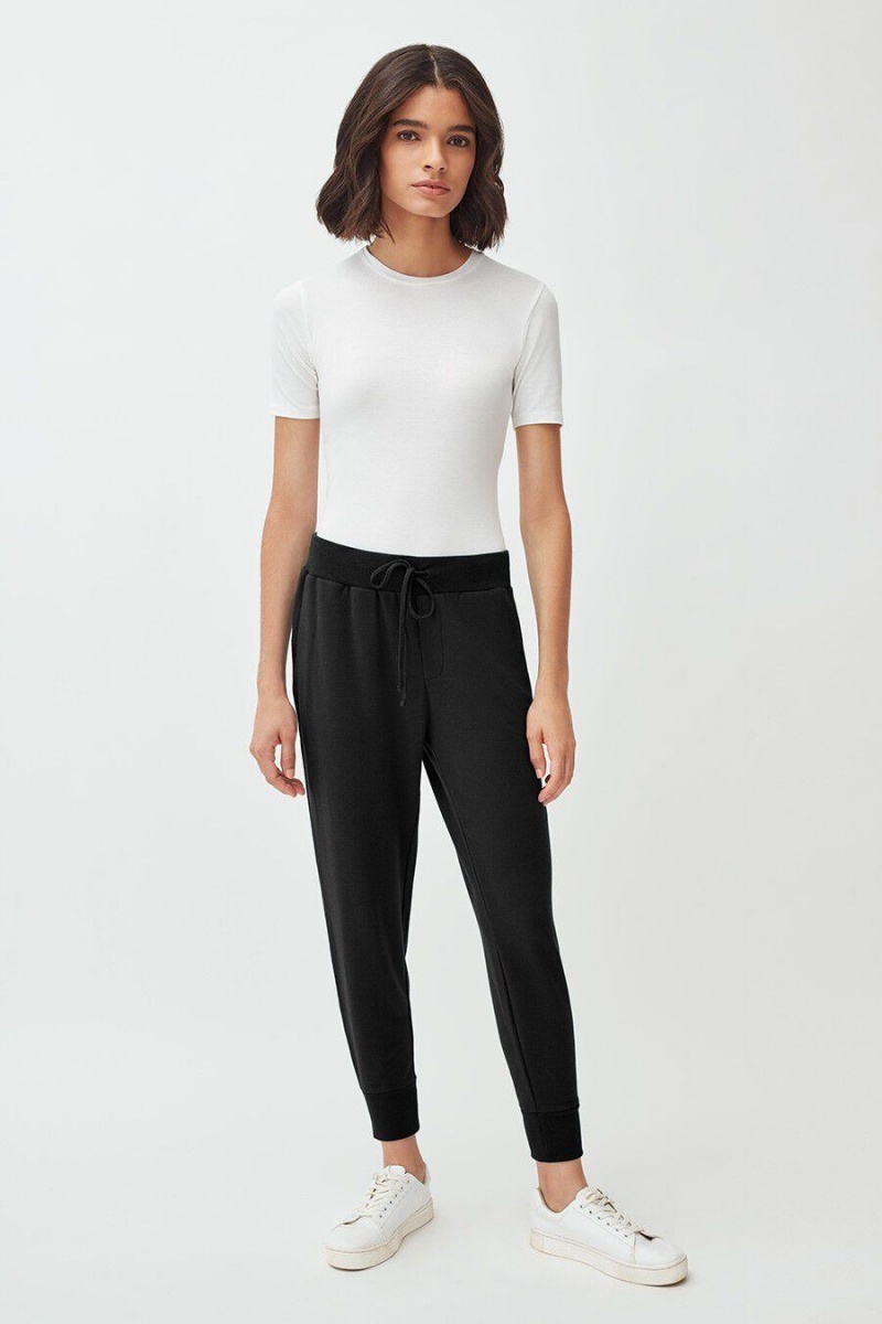 Spodnie Damskie Cuyana French Terry Tapered Lounge Czarne | VSU5056AW