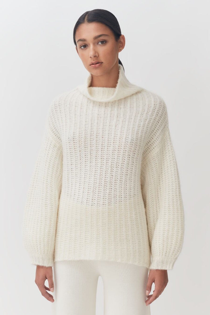 Swetry Damskie Cuyana Alpaca Wełna Turtleneck Białe | UQR3859BP