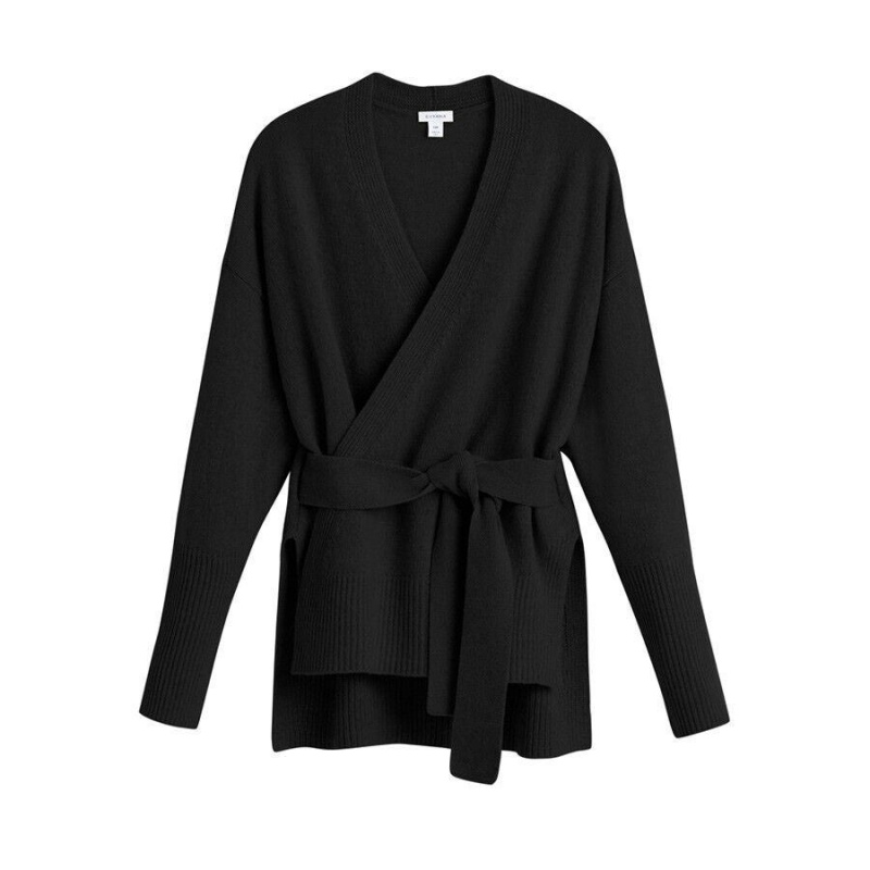 Swetry Damskie Cuyana Cashmere Soft Wrap Czarne | SYA5883SO
