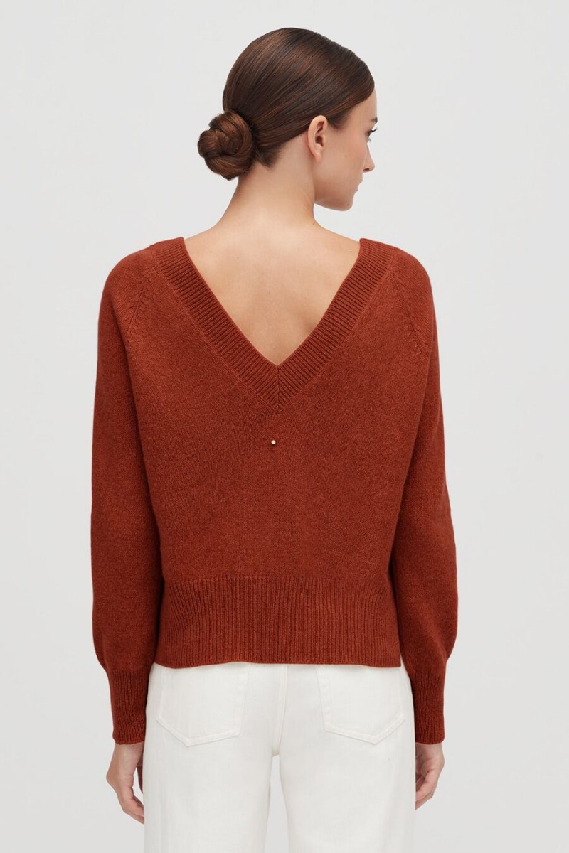 Swetry Damskie Cuyana Recycled Cashmere Deep V-Neck Pomarańczowe | DZB6962UX