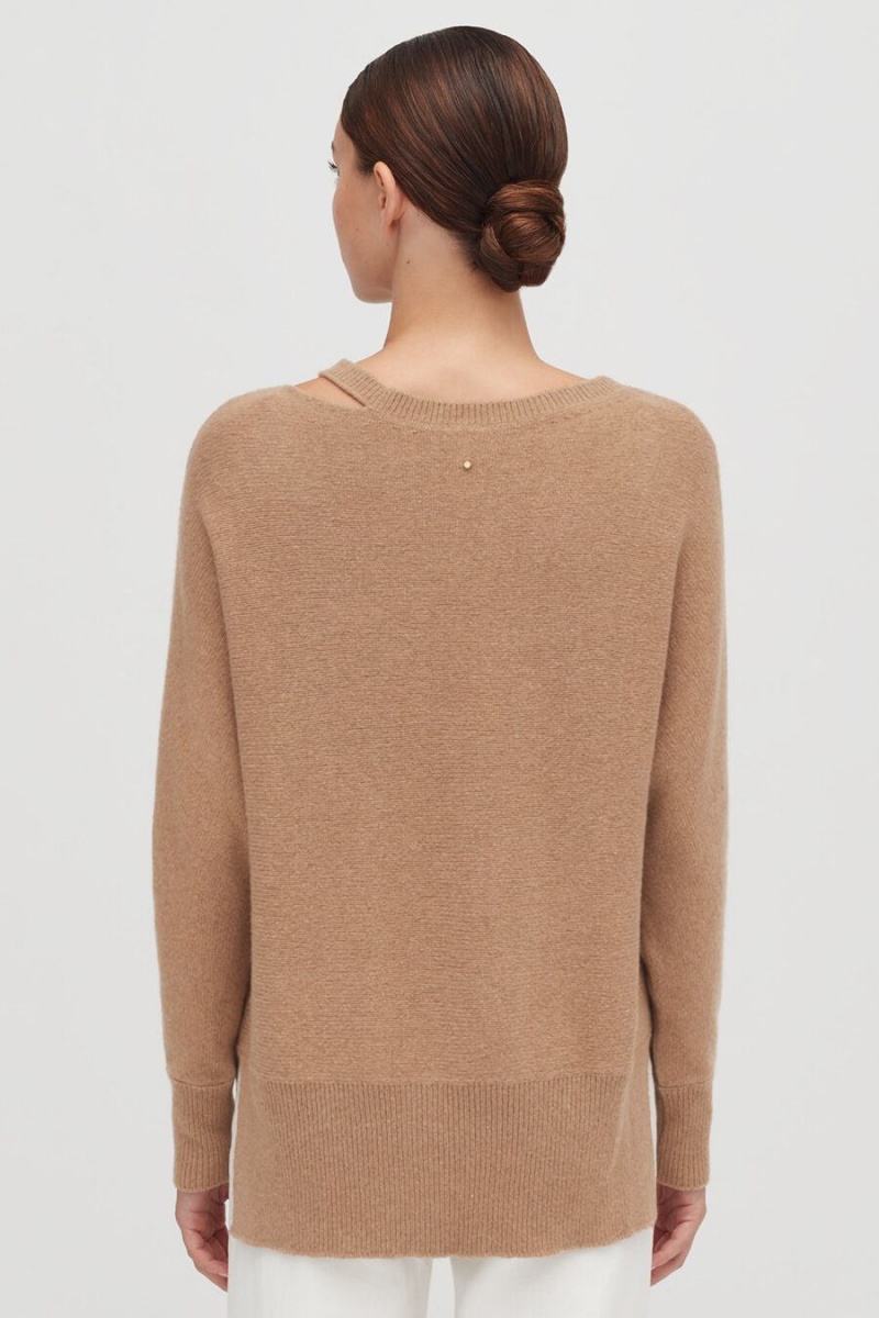 Swetry Damskie Cuyana Recycled Cashmere Split-Neck Brązowe | JRM696ZE
