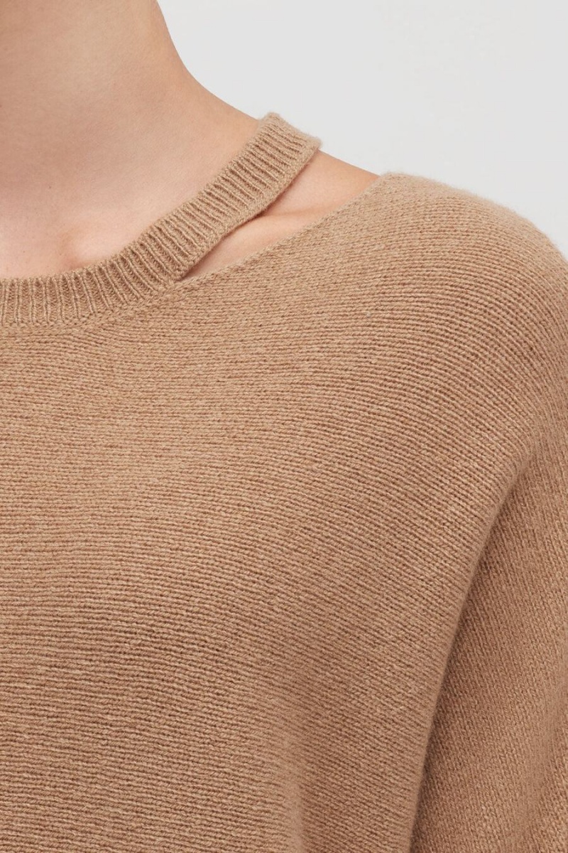 Swetry Damskie Cuyana Recycled Cashmere Split-Neck Brązowe | JRM696ZE