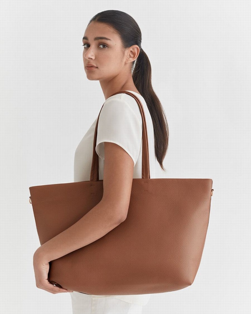 Torby Tote Damskie Cuyana Klasyczne Easy Zamkiem Brązowe | SRG218RW