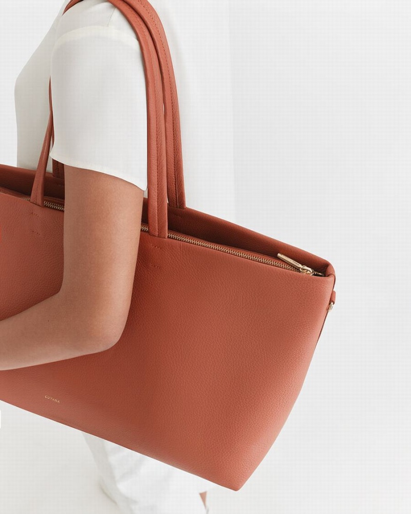 Torby Tote Damskie Cuyana Klasyczne Easy Zamkiem Czerwone Brązowe | ODJ3318SA