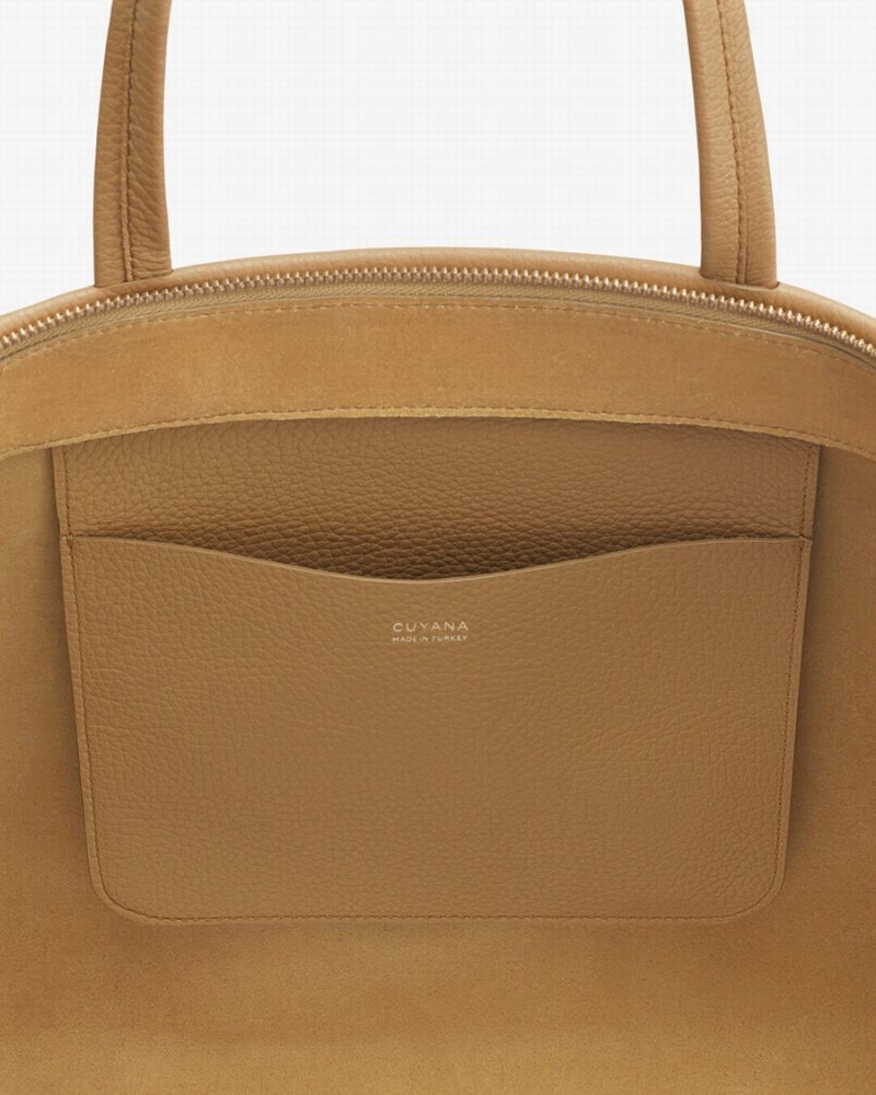 Torby Tote Damskie Cuyana Small Easy Zamkiem Żółte Brązowe | IFH994ET