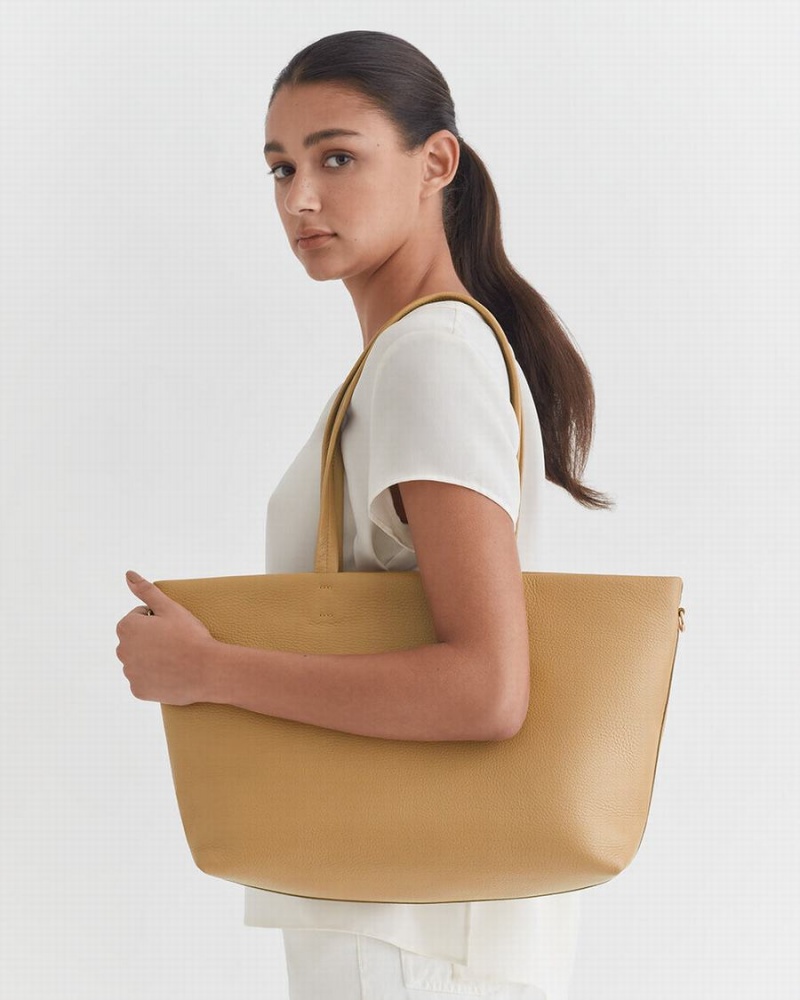 Torby Tote Damskie Cuyana Small Easy Zamkiem Żółte Brązowe | IFH994ET